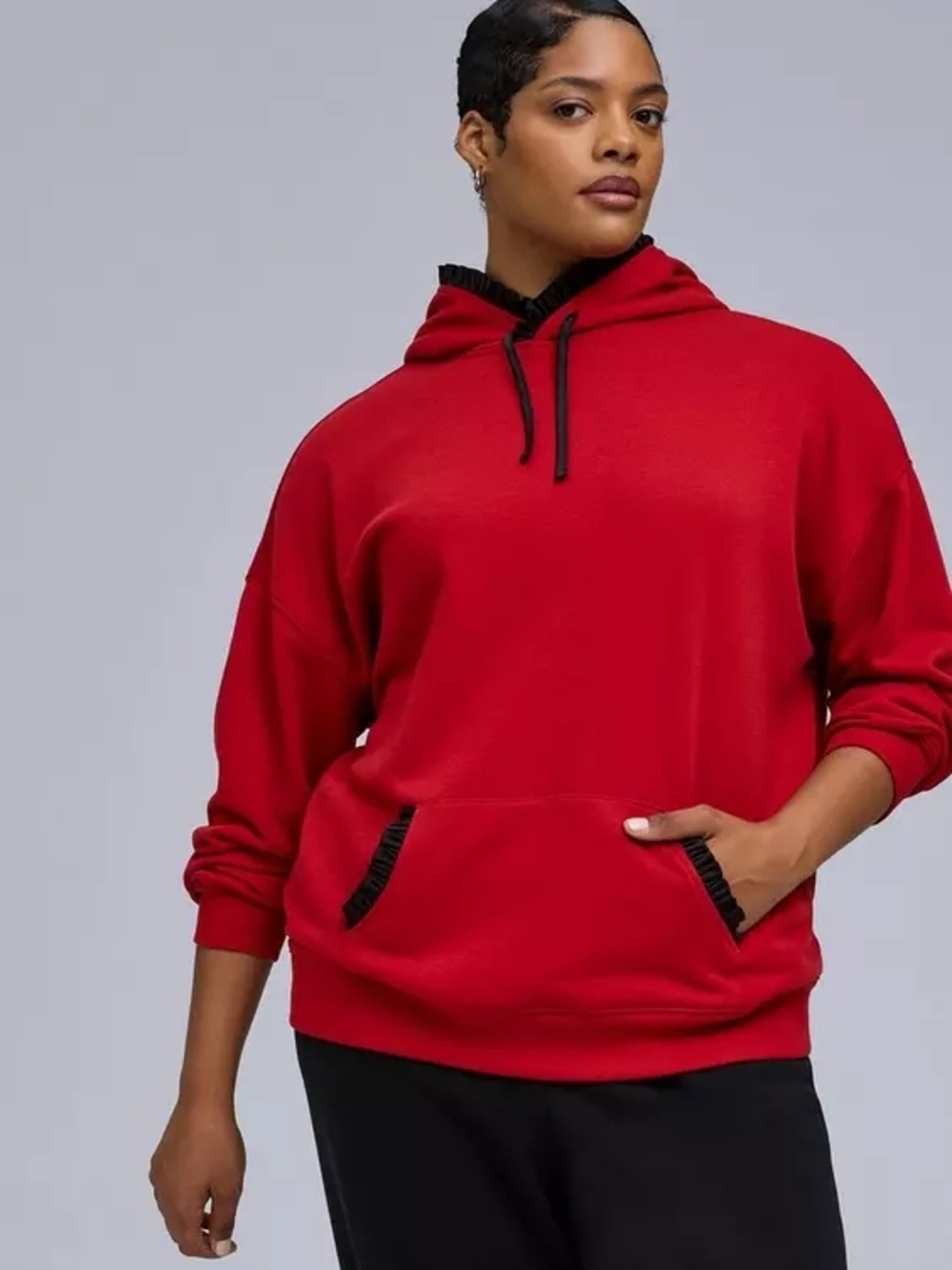 Torrid Belle Isle Ruffle Edge Hoodie - Red/Scarlet Sage